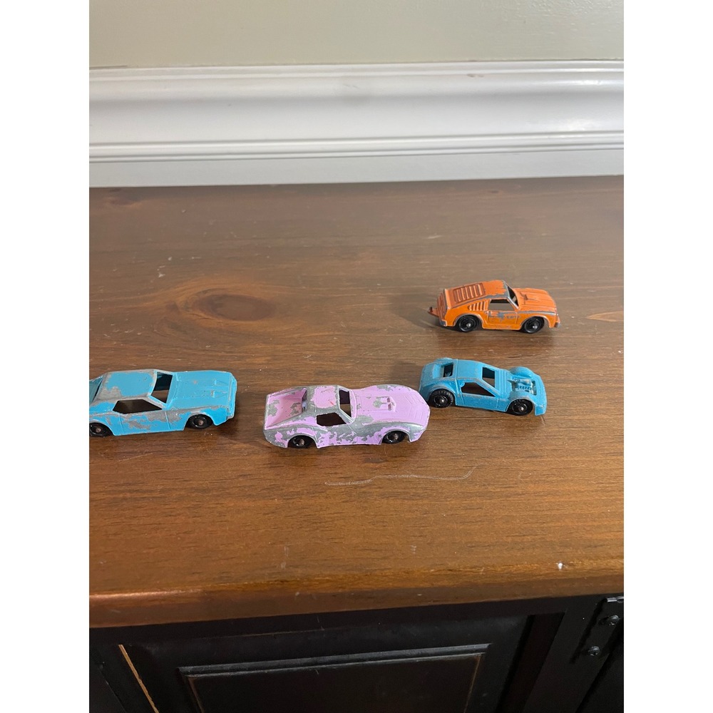 Vintage Diecast midge toy car Distressed Blue Purple Orange 4pc